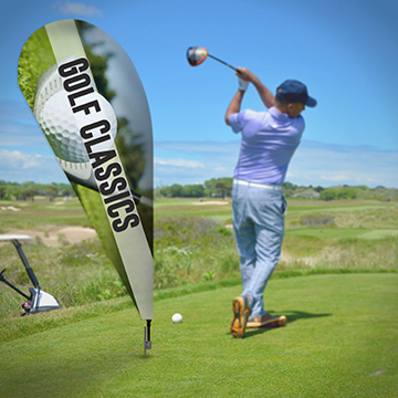 Custom teardrop banners for outdoor events and promotions.