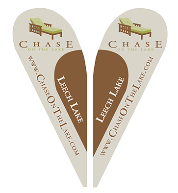 Double-sided teardrop flag with colorful graphics