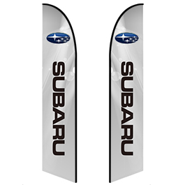 Custom feather flags for auto dealers with ‘Car Sale,’ ‘Used Car,’ and ‘Now Open’ messages.