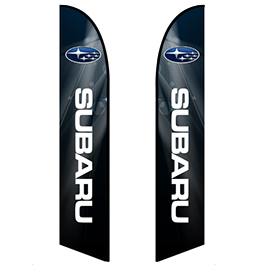 Colorful feather banners displayed on car lots to attract customers and promote sales events