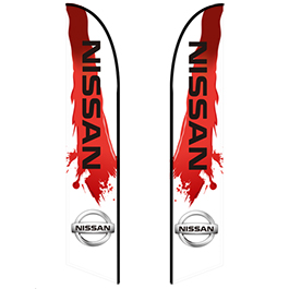 Double-sided, full-color feather flags with logos and text for maximum visibility on busy streets.