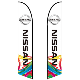 Customizable swooper flags for auto dealers, designed for high-impact marketing and easy mobility