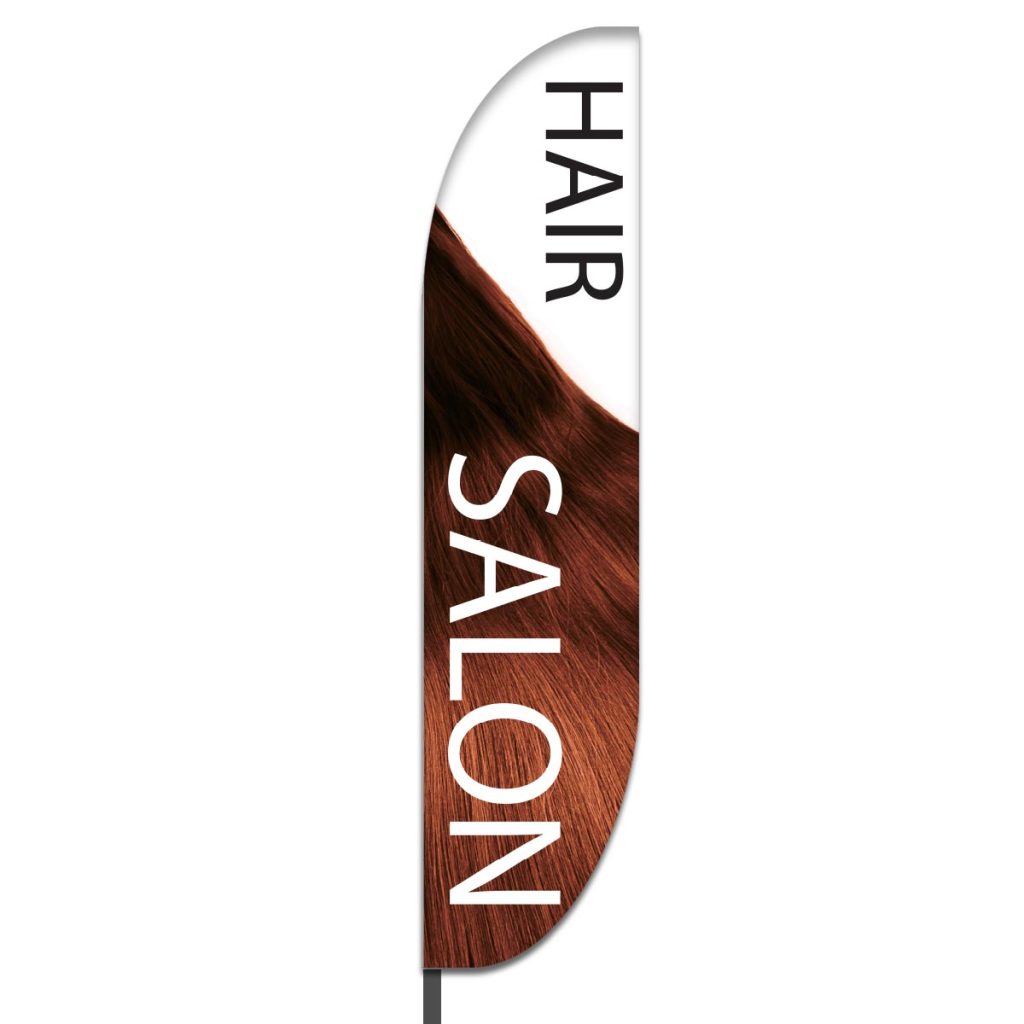 Eye-catching feather banner promoting a hair salon