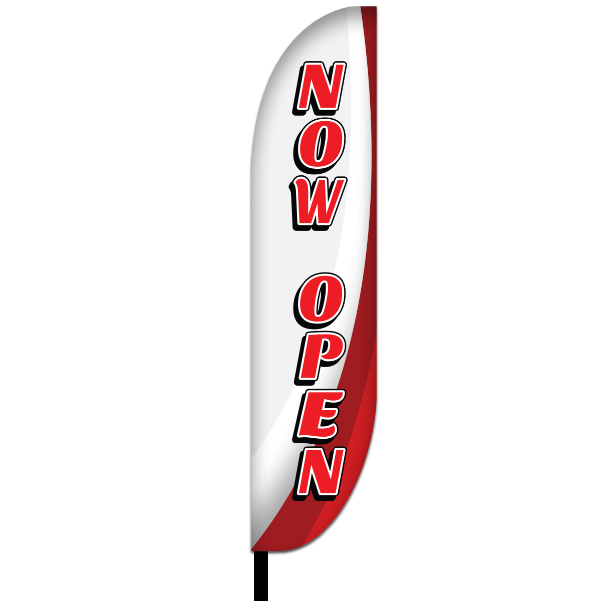 Red letters vertically printed on mixed red and white background.