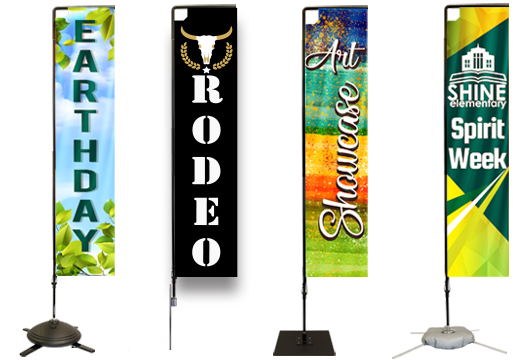 Rectangular custom flag banners in multiple sizes