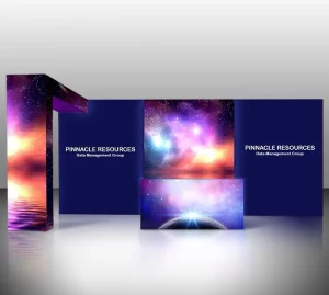 Bright, durable backlit display with seamless high-definition graphics on a retractable aluminum frame, perfect for trade shows.