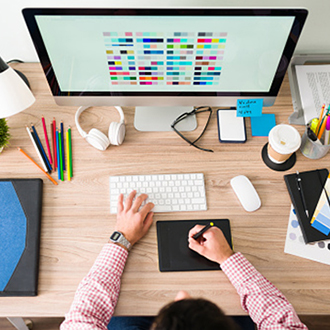 Custom feather banner design with bold colors and branding elements