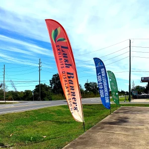 feather banners outside