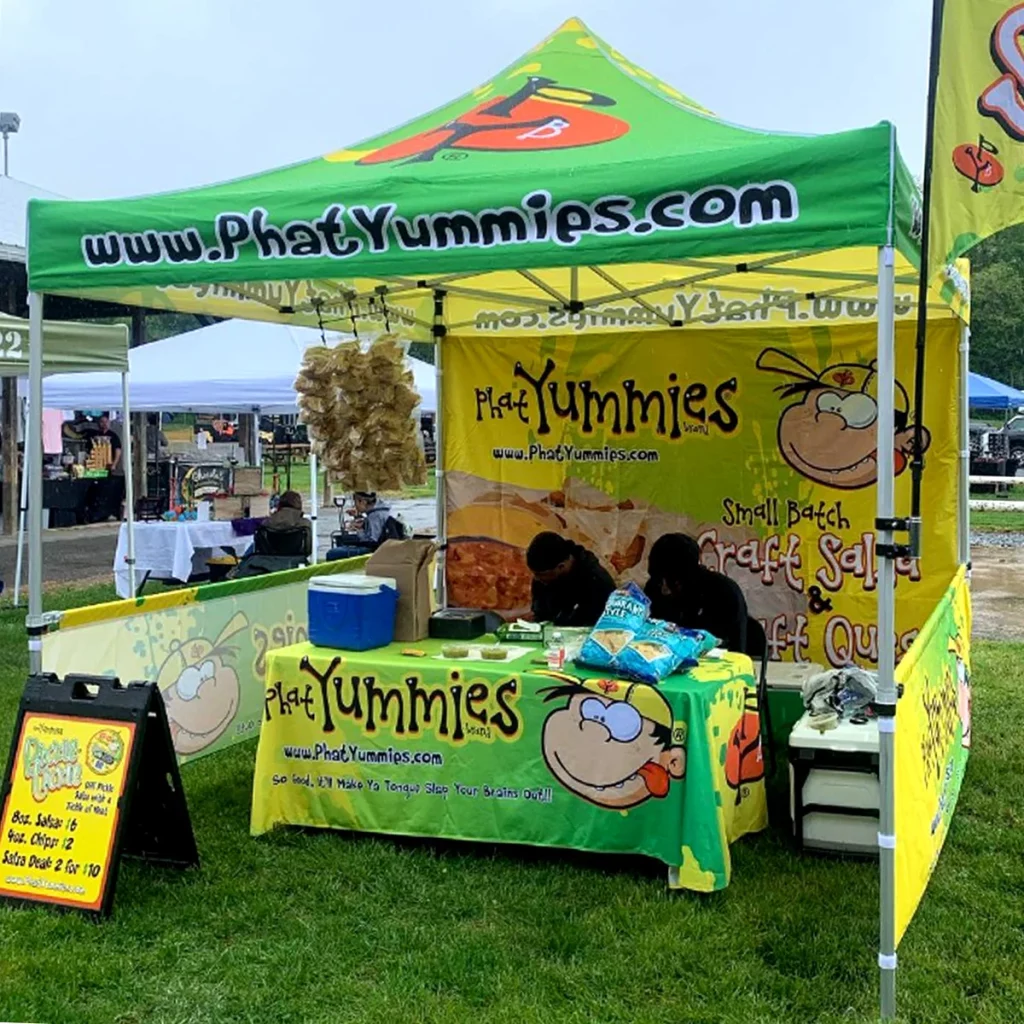 Branded trade show tent with back and side walls