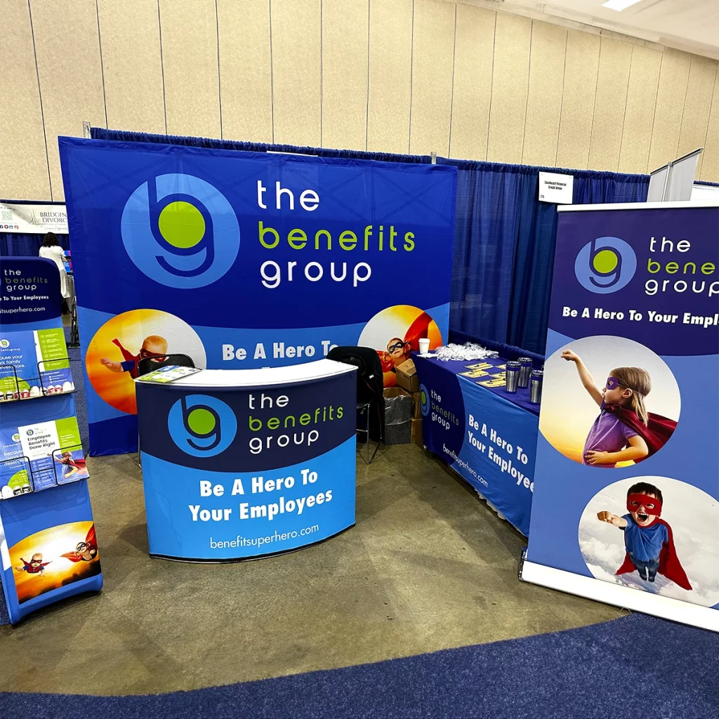 Client showcasing branded trade show setup.