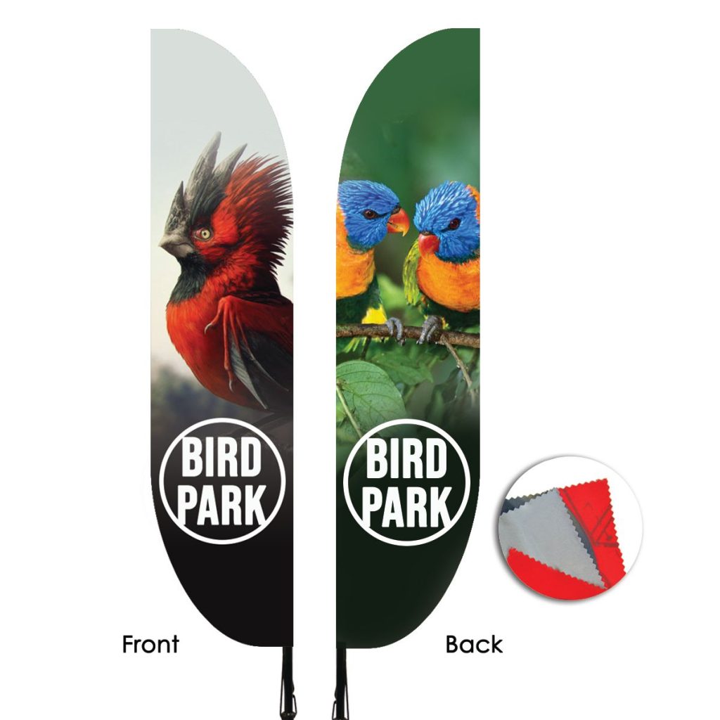 15-foot and 10-foot feather flags with premium materials, double-sided options, and free graphic design.