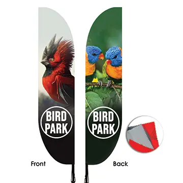 Double-sided flag with two printed fabric layers and a light-blocking middle layer, ensuring no show-through and readable text on both sides.