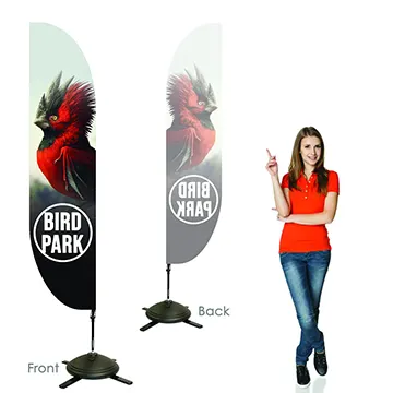 Single-sided (left-facing) flag printed on one fabric layer with a mirrored image on the back; ideal for directing visibility based on traffic or wind direction.